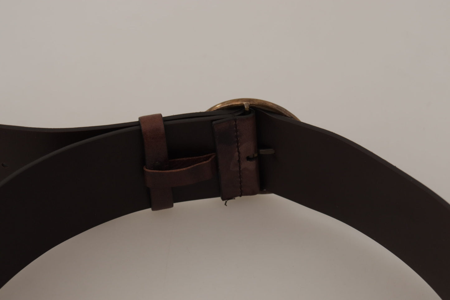 Dolce &amp; Gabbana Elegant Dark Brown Leather Belt with Logo Buckle