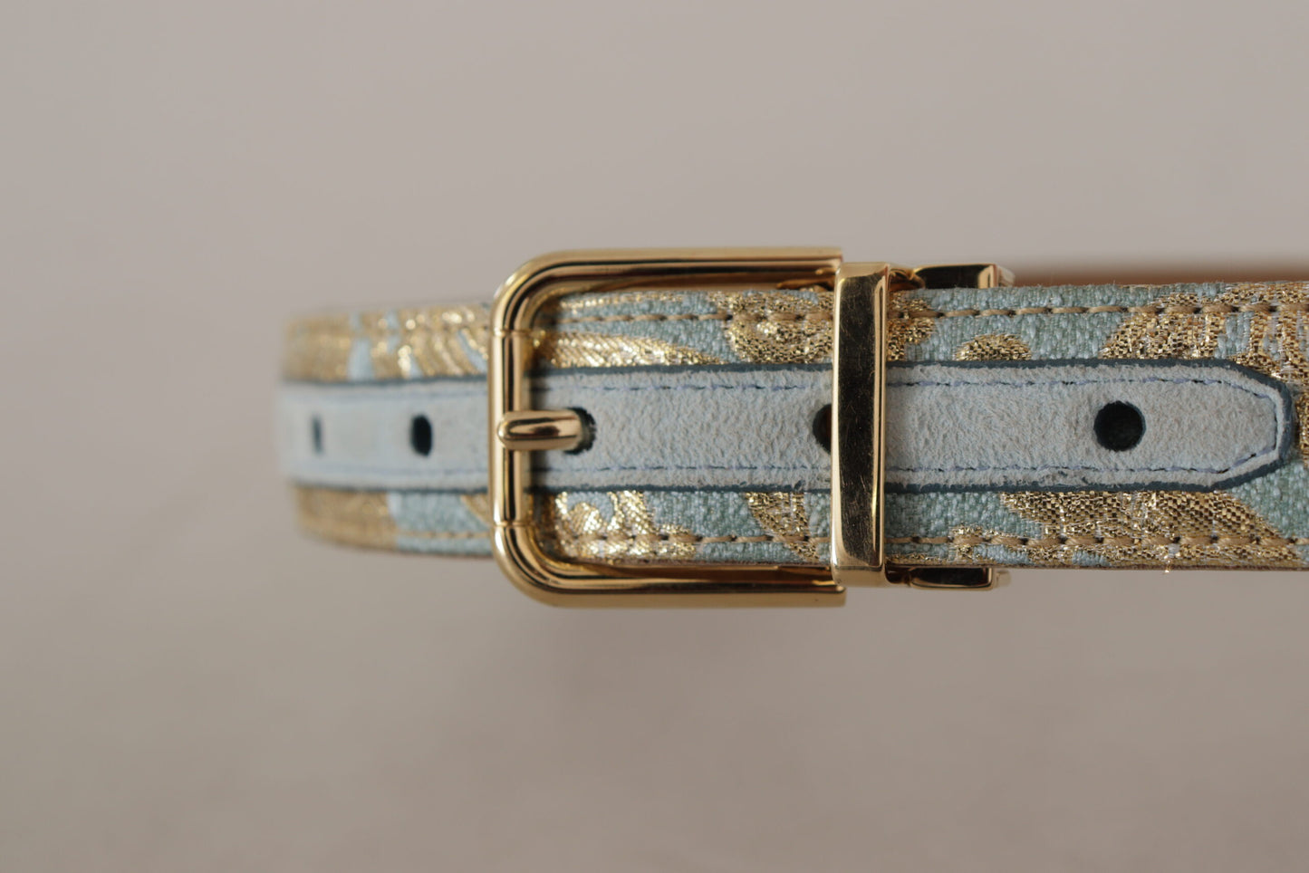 Dolce & Gabbana Elegant Light Blue Leather Belt with Gold Buckle