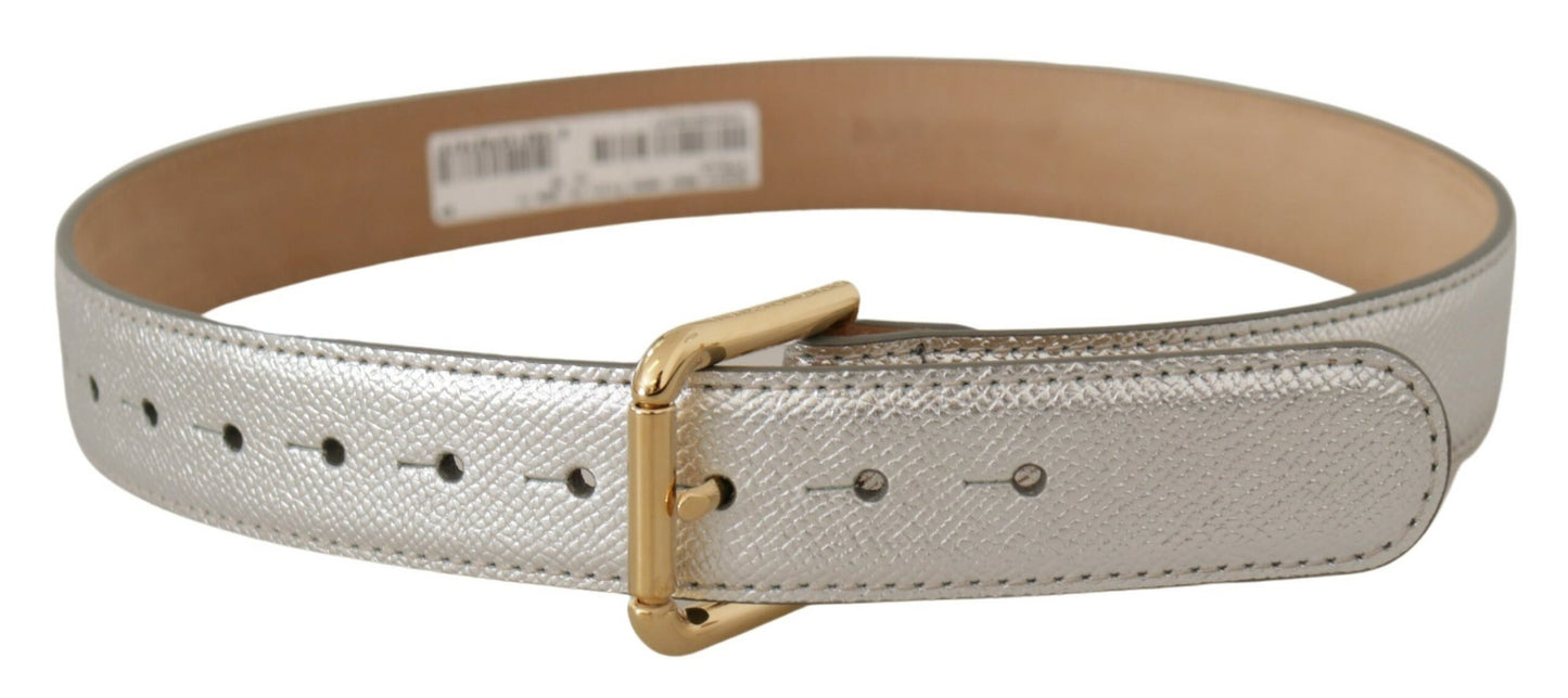 Dolce & Gabbana Elegant Silver Leather Belt with Engraved Buckle