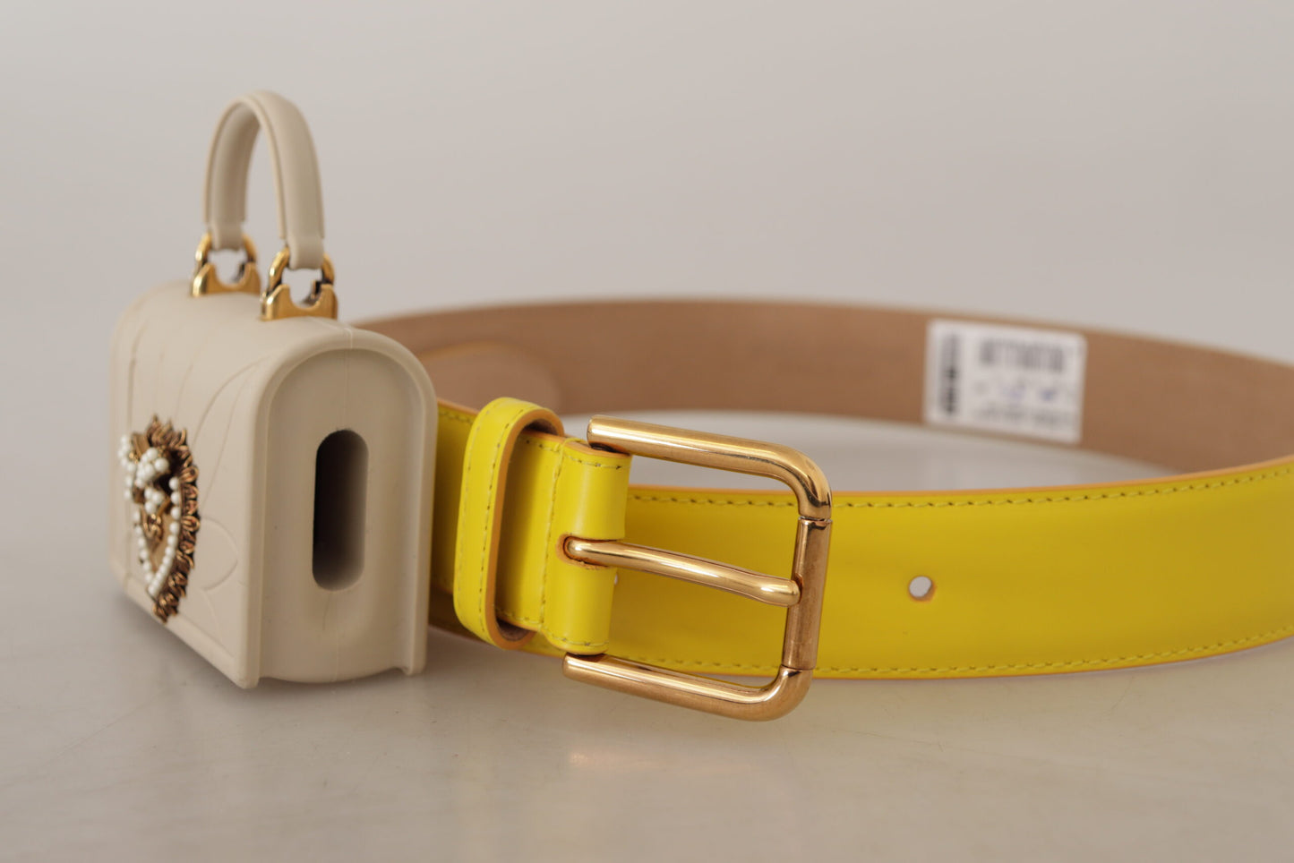 Dolce &amp; Gabbana Chic Yellow Leather Belt with Headphone Case