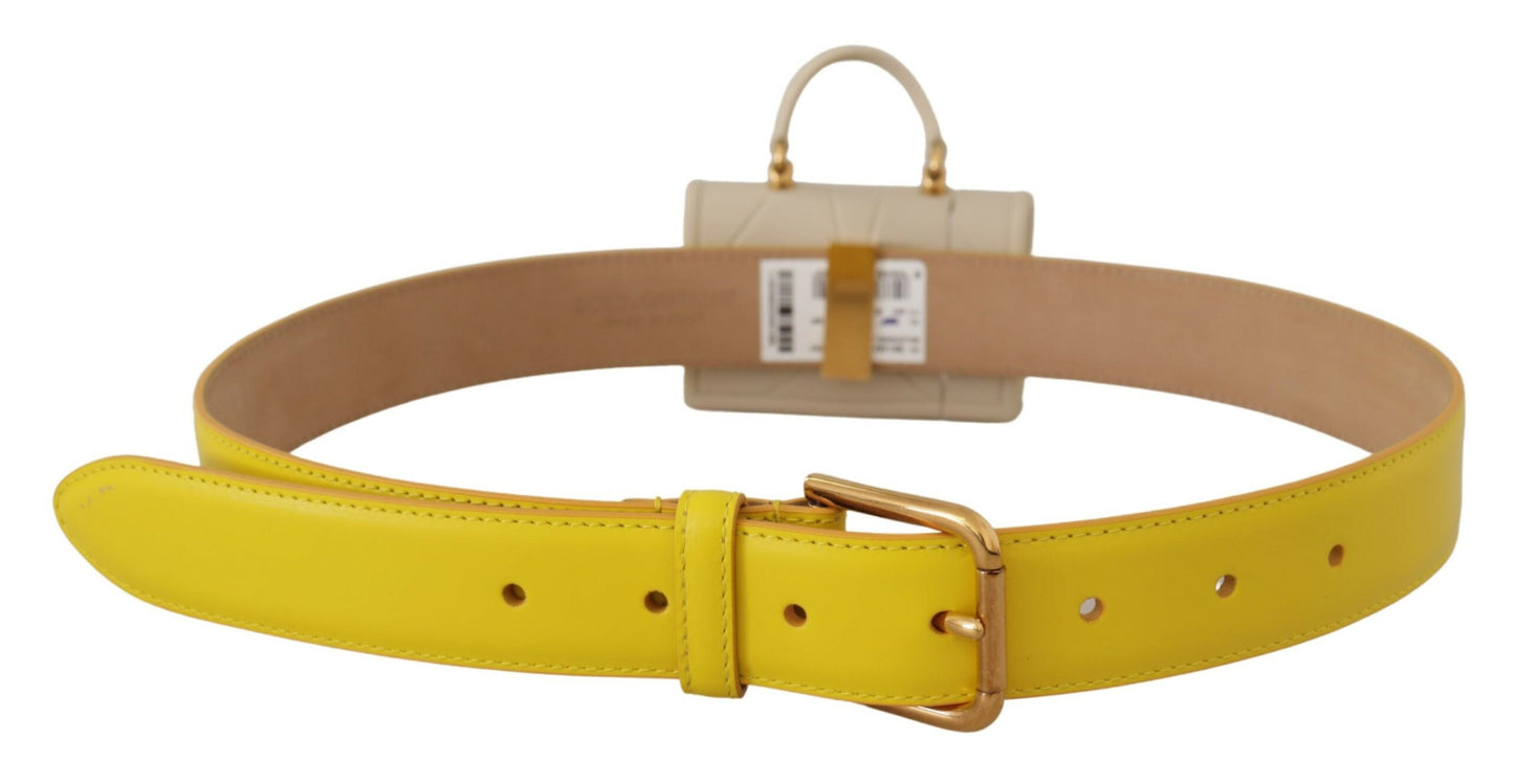 Dolce &amp; Gabbana Chic Yellow Leather Belt with Headphone Case