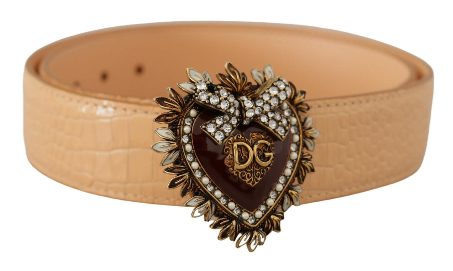 Dolce &amp; Gabbana Enchanting Nude Leather Belt with Engraved Buckle