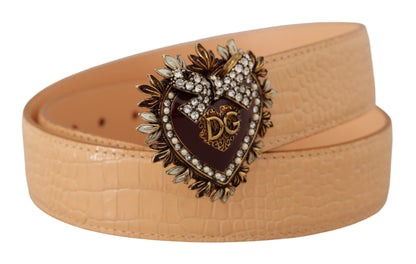 Dolce &amp; Gabbana Enchanting Nude Leather Belt with Engraved Buckle