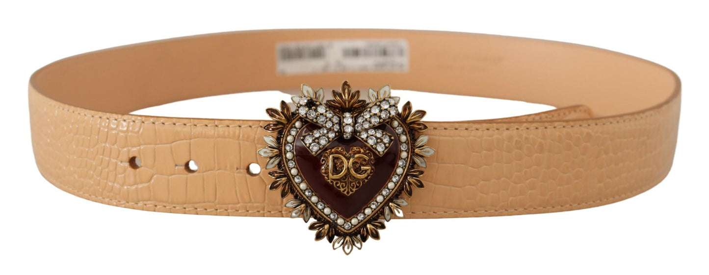 Dolce &amp; Gabbana Enchanting Nude Leather Belt with Engraved Buckle