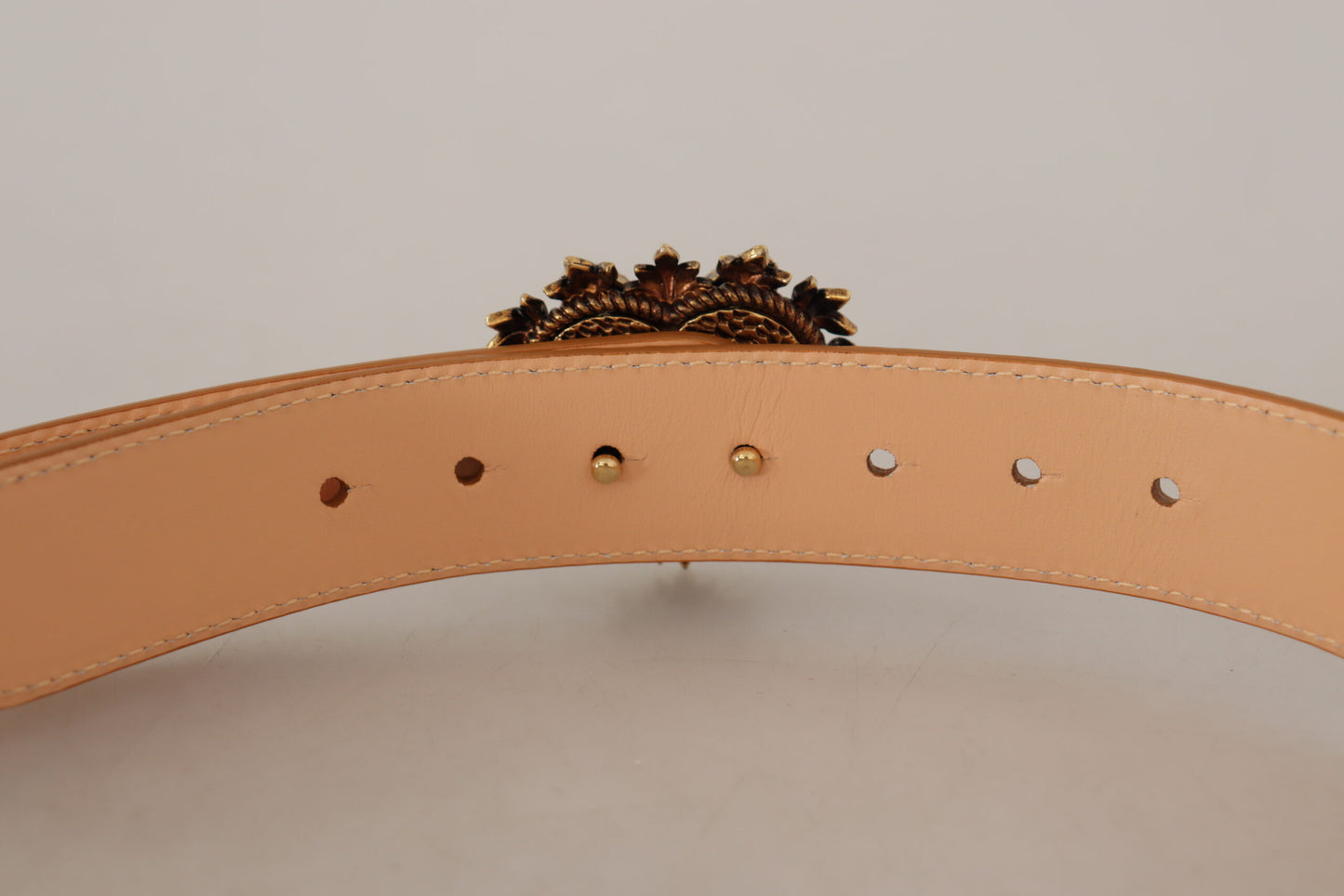 Dolce &amp; Gabbana Enchanting Nude Leather Belt with Engraved Buckle