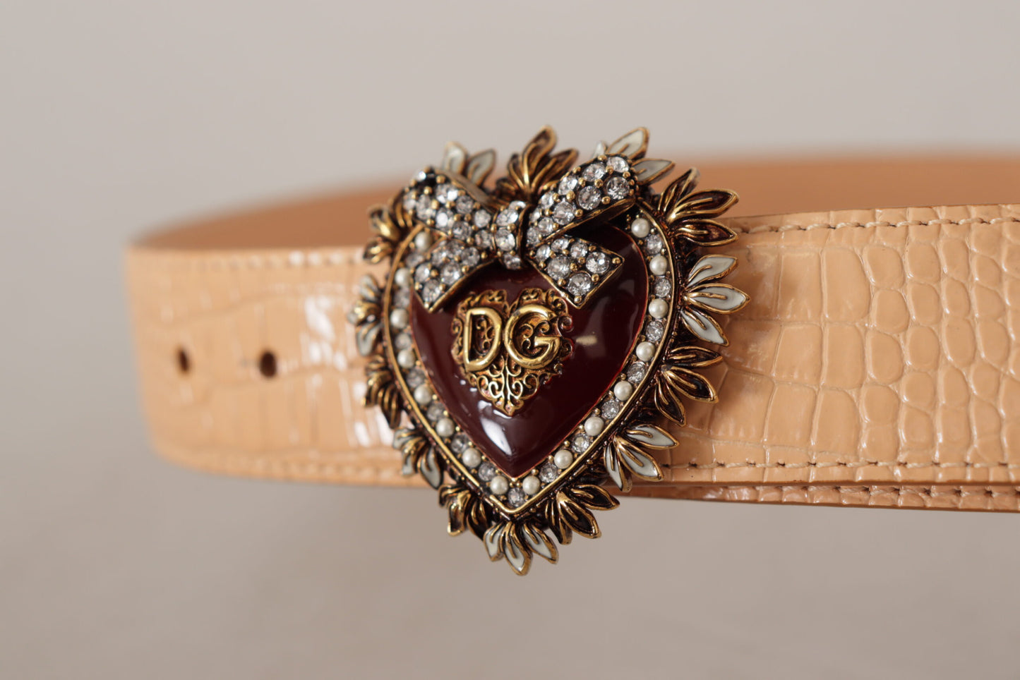 Dolce &amp; Gabbana Enchanting Nude Leather Belt with Engraved Buckle