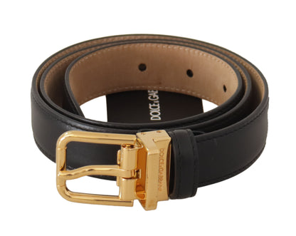 Dolce & Gabbana Elegant Black Leather Belt with Engraved Buckle