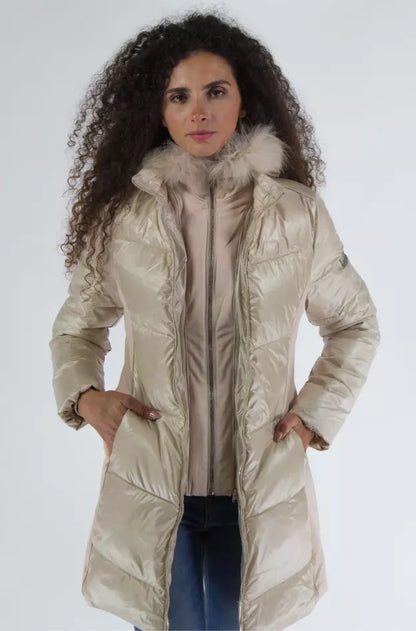 Yes Zee Beige Polyamide Jacket &amp; Coat