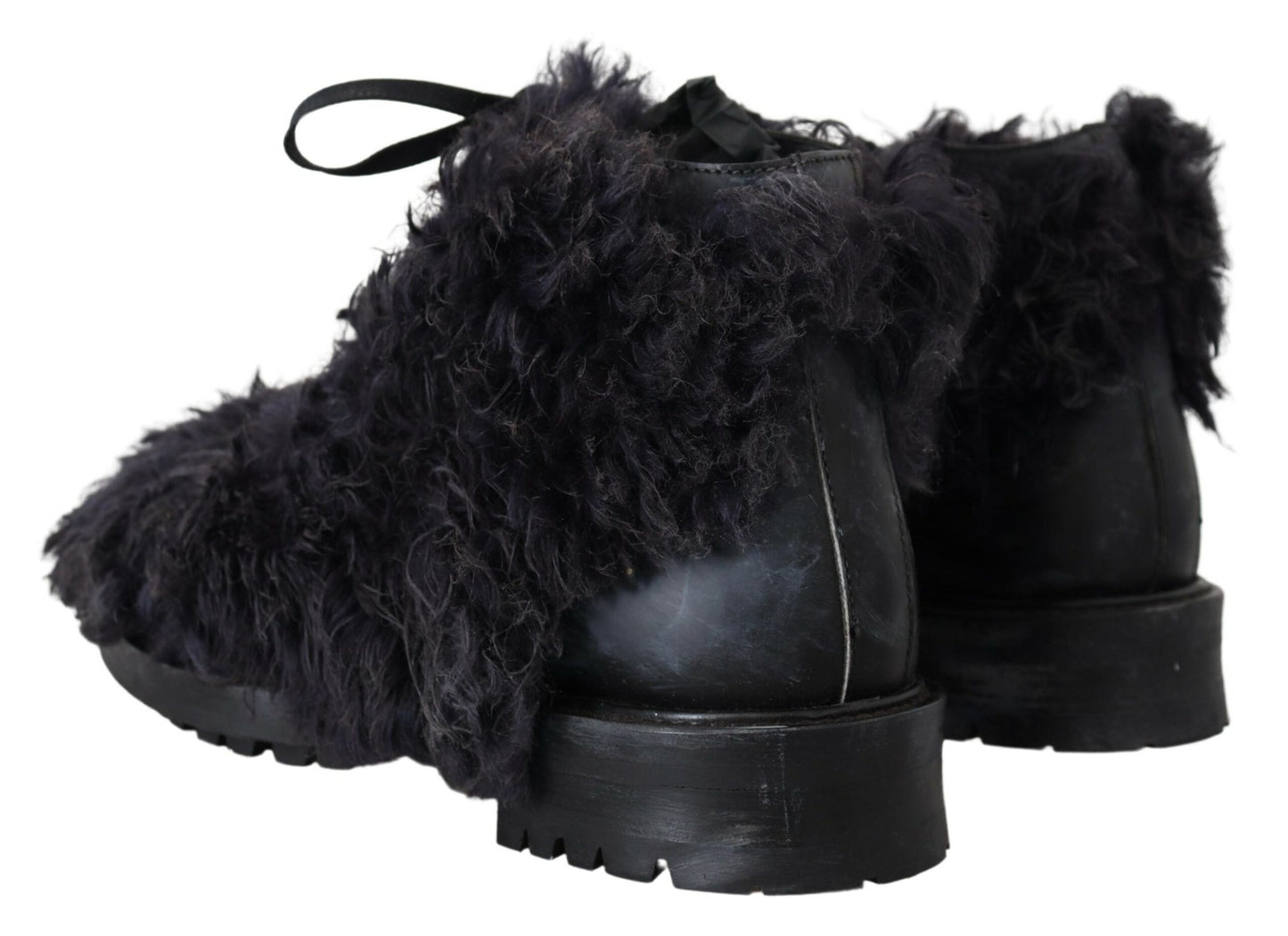 Dolce &amp; Gabbana Black Leather Shearling Ankle Boots