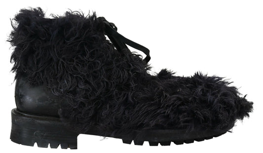 Dolce &amp; Gabbana Black Leather Shearling Ankle Boots