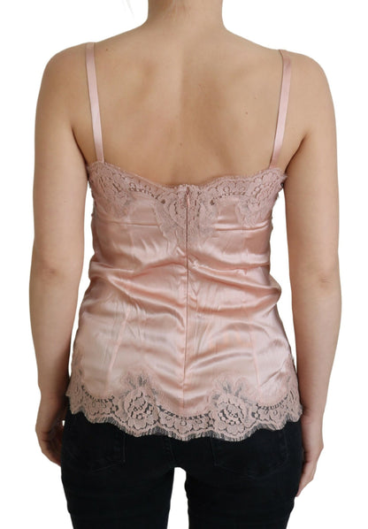 Dolce &amp; Gabbana Pink Satin Lace Roses Tank Top Lingerie