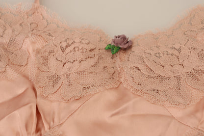 Dolce &amp; Gabbana Pink Satin Lace Roses Tank Top Lingerie