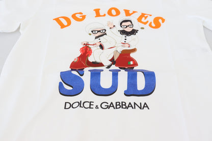 Dolce &amp; Gabbana Elegant White Crew Neck Tee with Colorful Print