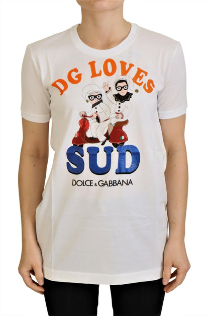 Dolce &amp; Gabbana Elegant White Crew Neck Tee with Colorful Print