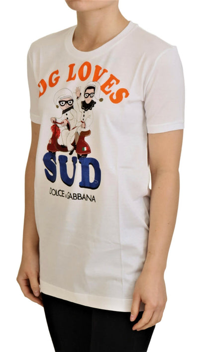 Dolce &amp; Gabbana Elegant White Crew Neck Tee with Colorful Print