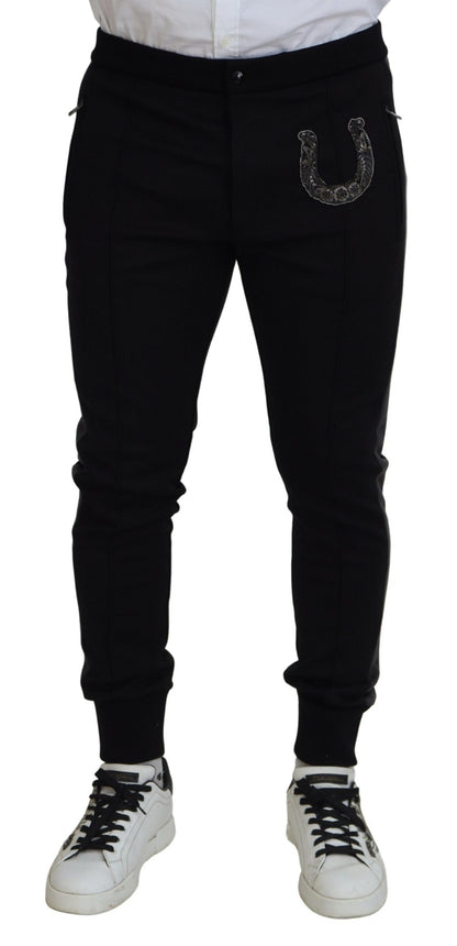 Dolce &amp; Gabbana Black Wool Horseshoe Jogger Pants