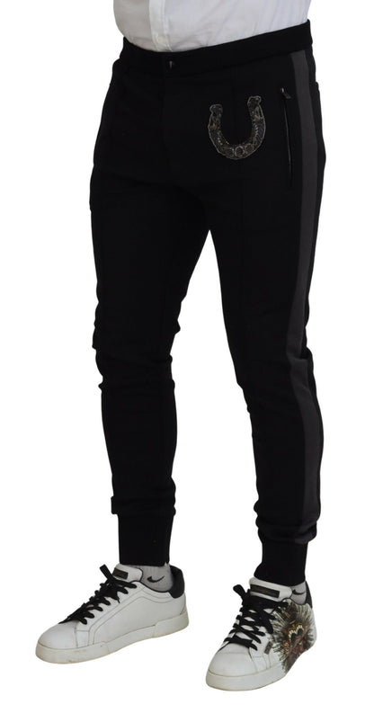 Dolce &amp; Gabbana Black Wool Horseshoe Jogger Pants