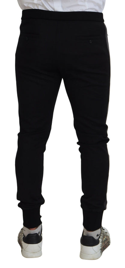 Dolce &amp; Gabbana Black Wool Horseshoe Jogger Pants