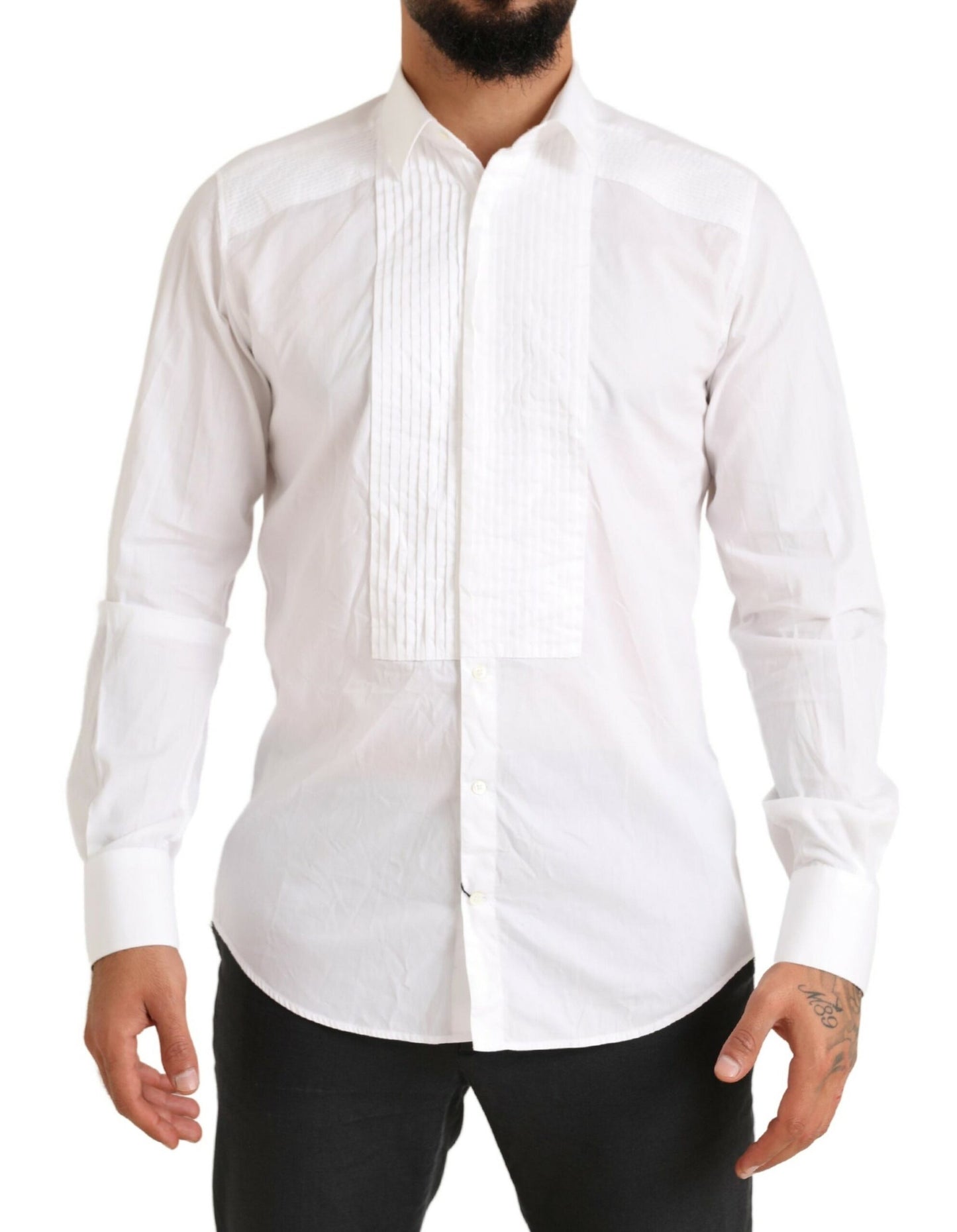 Dolce &amp; Gabbana White GOLD Formal Cotton Tuxedo Dress Shirt