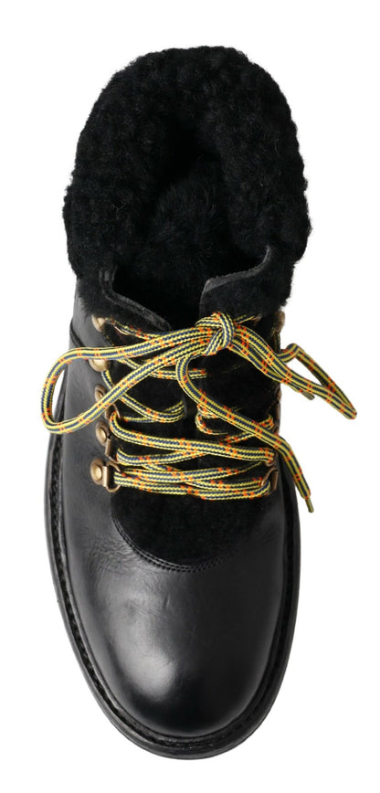 Dolce &amp; Gabbana Elegant Shearling Style Men's Leather Boots