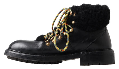 Dolce &amp; Gabbana Elegant Shearling Style Men's Leather Boots