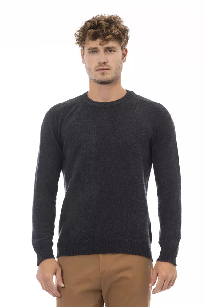 Alpha Studio Black Wool Men Sweater