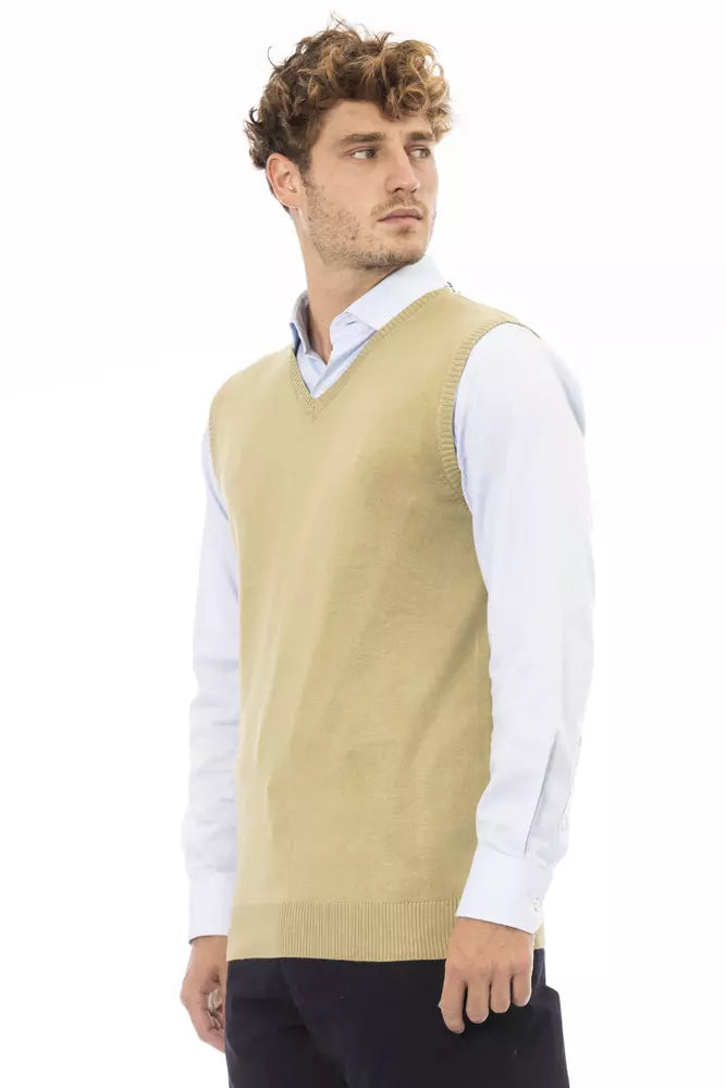 Alpha Studio Beige Viscose Men Vest