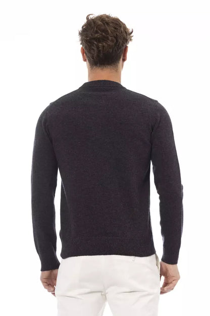 Alpha Studio Black Wool Men Sweater