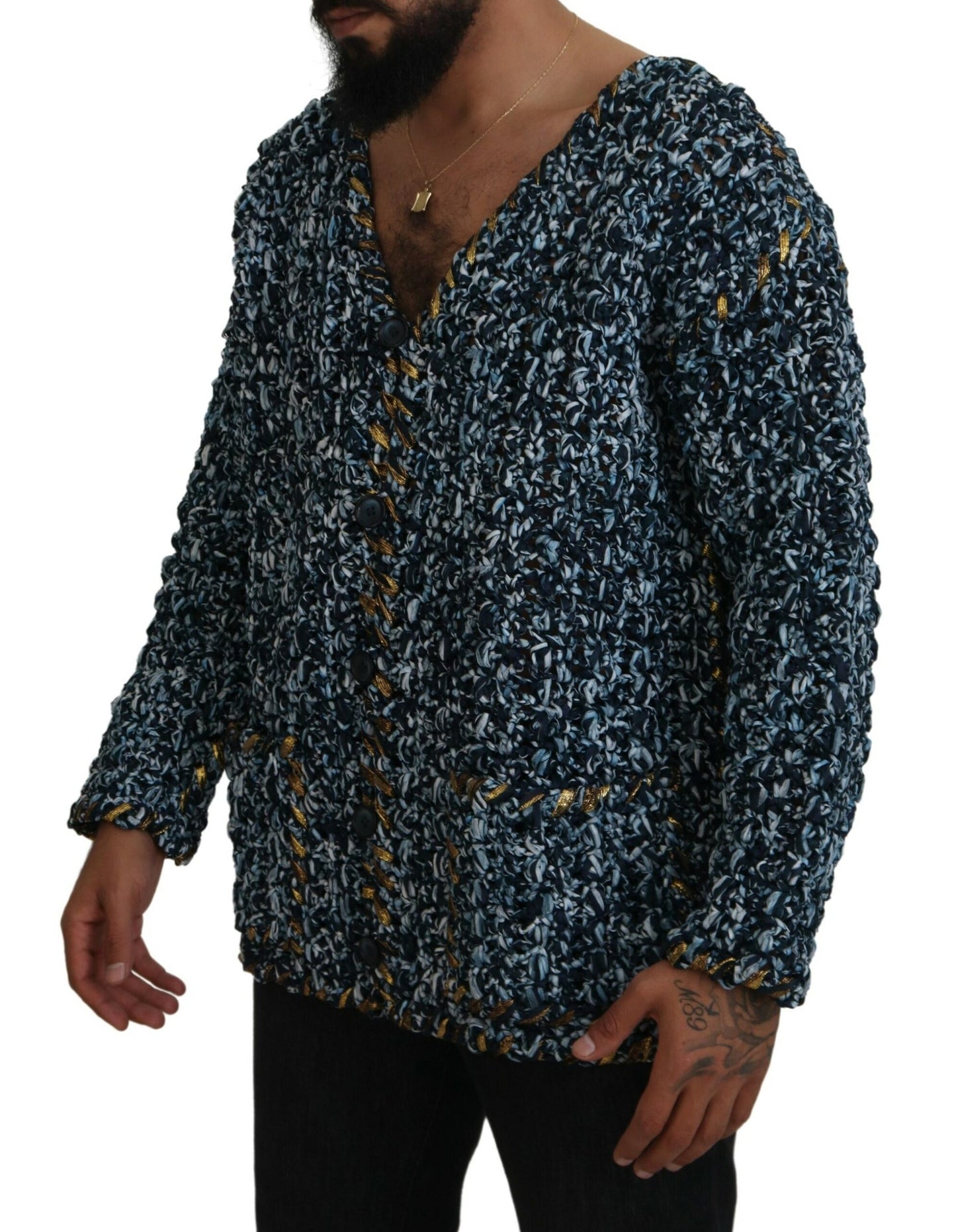 Dolce &amp; Gabbana Elegant Blue V-Neck Cardigan Sweater