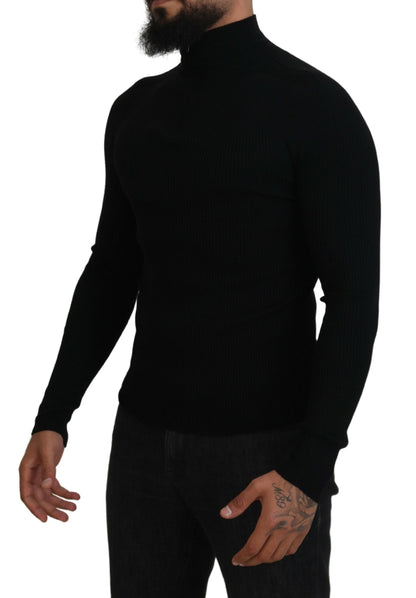 Dolce &amp; Gabbana Elegant Black Wool Half Zip Turtleneck Sweater