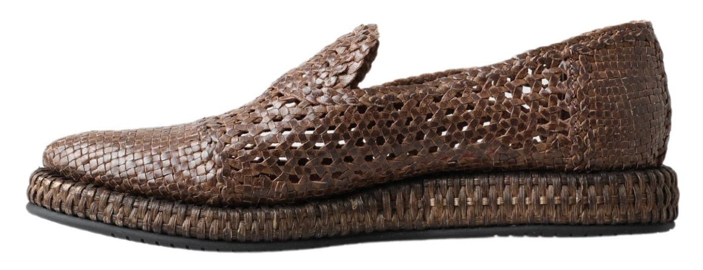 Dolce &amp; Gabbana Brown Woven Leather Casual Loafers