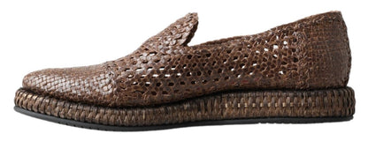 Dolce &amp; Gabbana Brown Woven Leather Casual Loafers