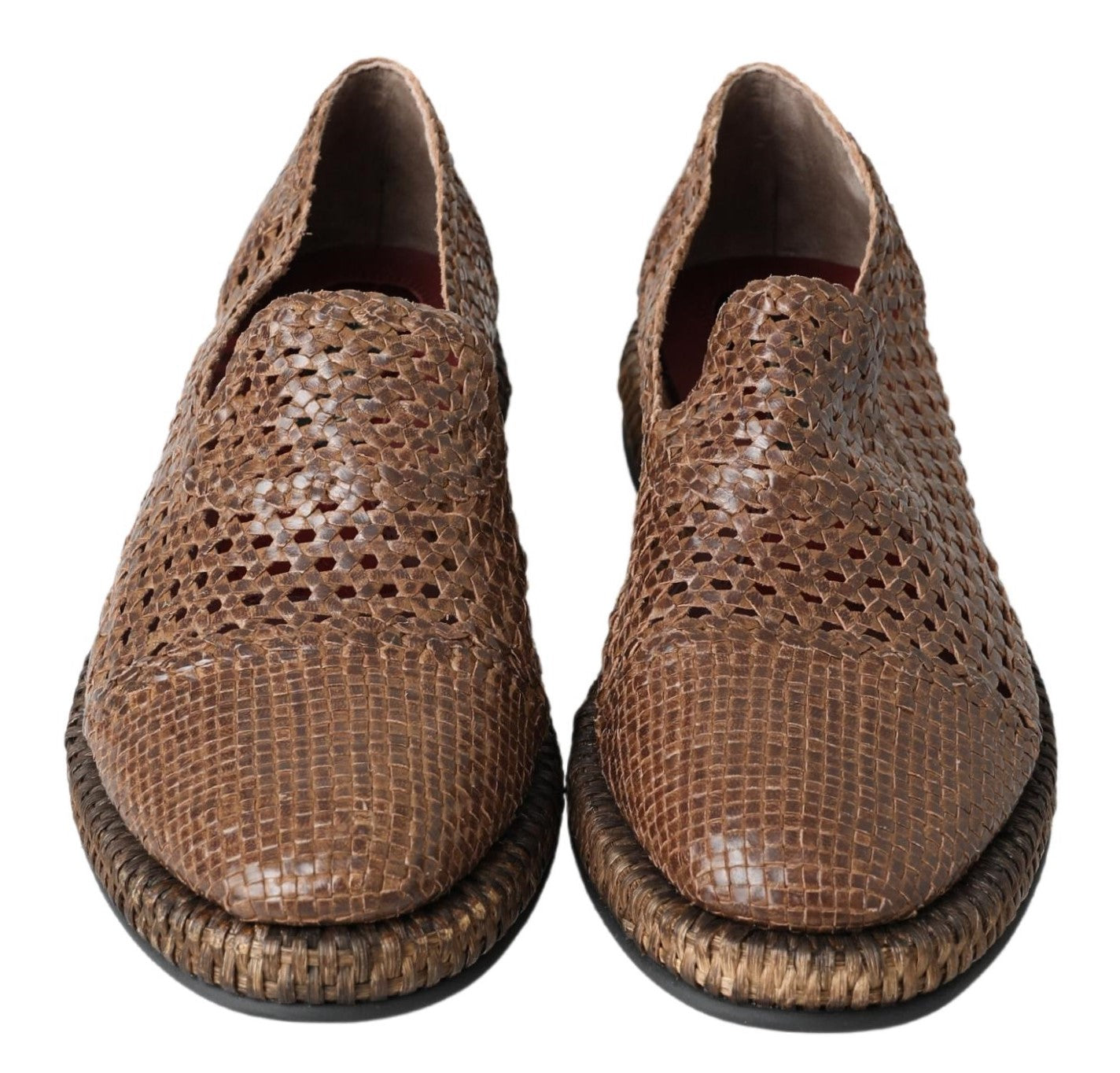 Dolce &amp; Gabbana Brown Woven Leather Casual Loafers