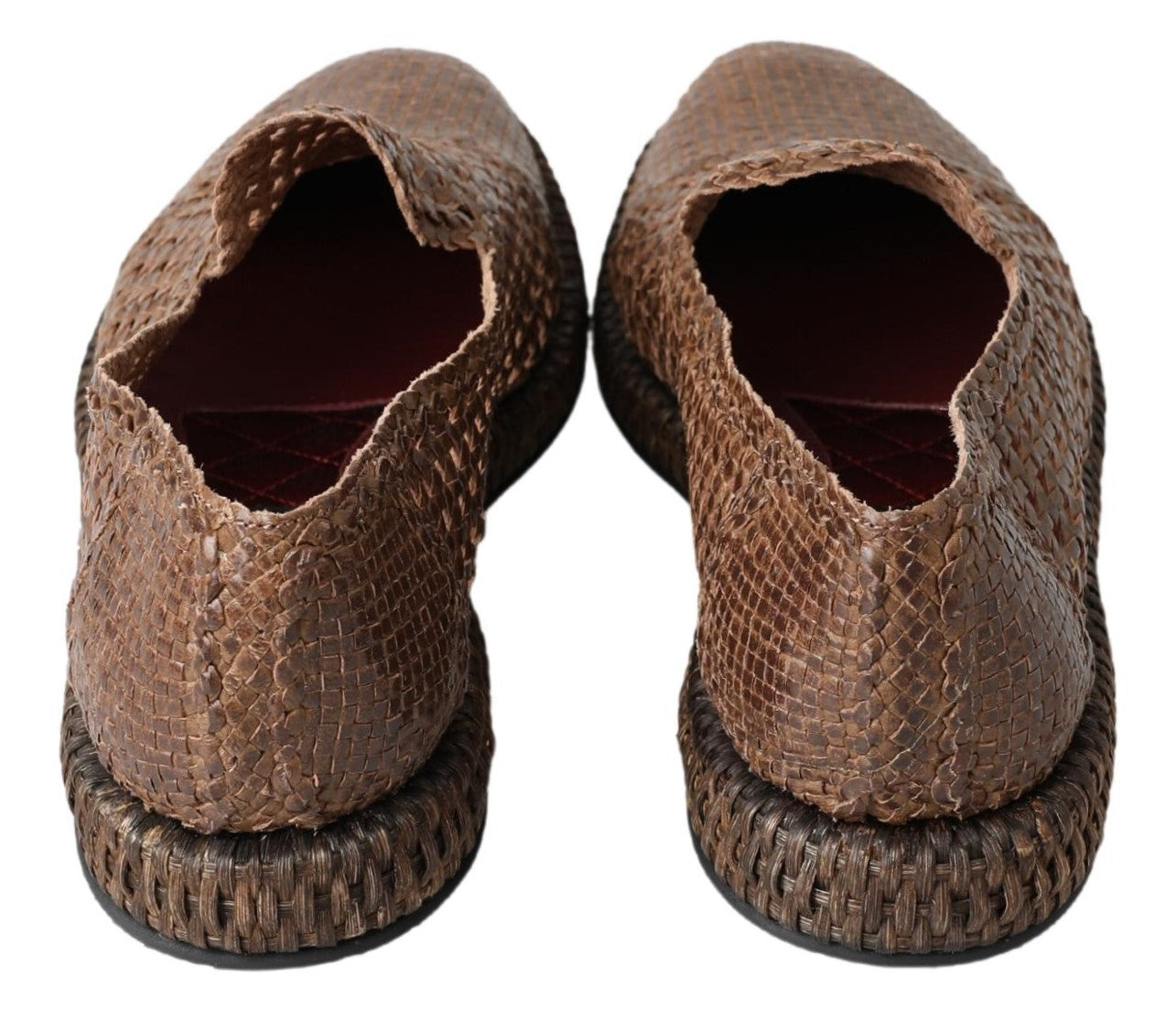 Dolce &amp; Gabbana Brown Woven Leather Casual Loafers