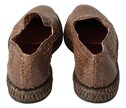 Dolce &amp; Gabbana Brown Woven Leather Casual Loafers