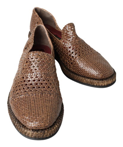 Dolce &amp; Gabbana Brown Woven Leather Casual Loafers