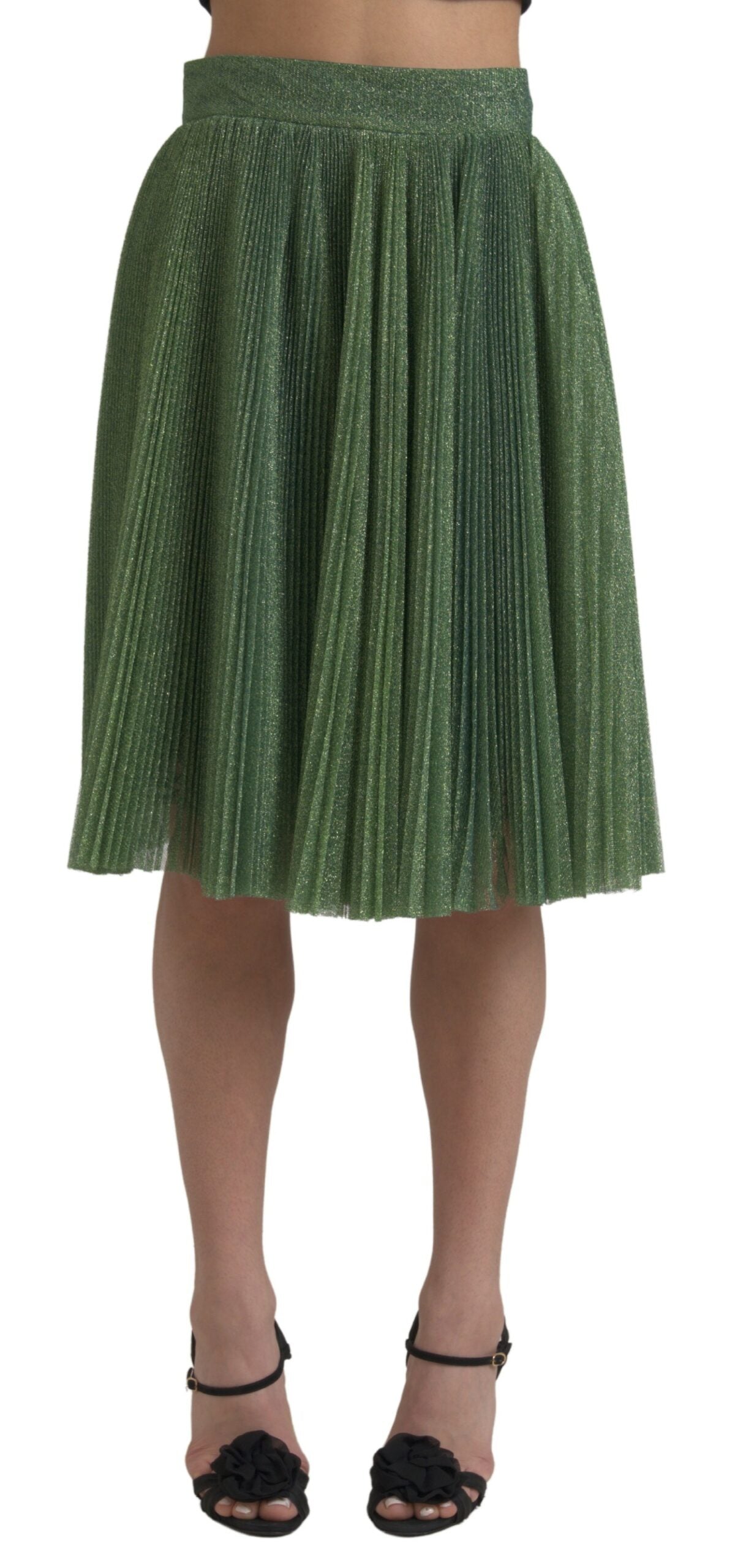 Dolce &amp; Gabbana Enchanting Metallic Green Pleated A-Line Skirt