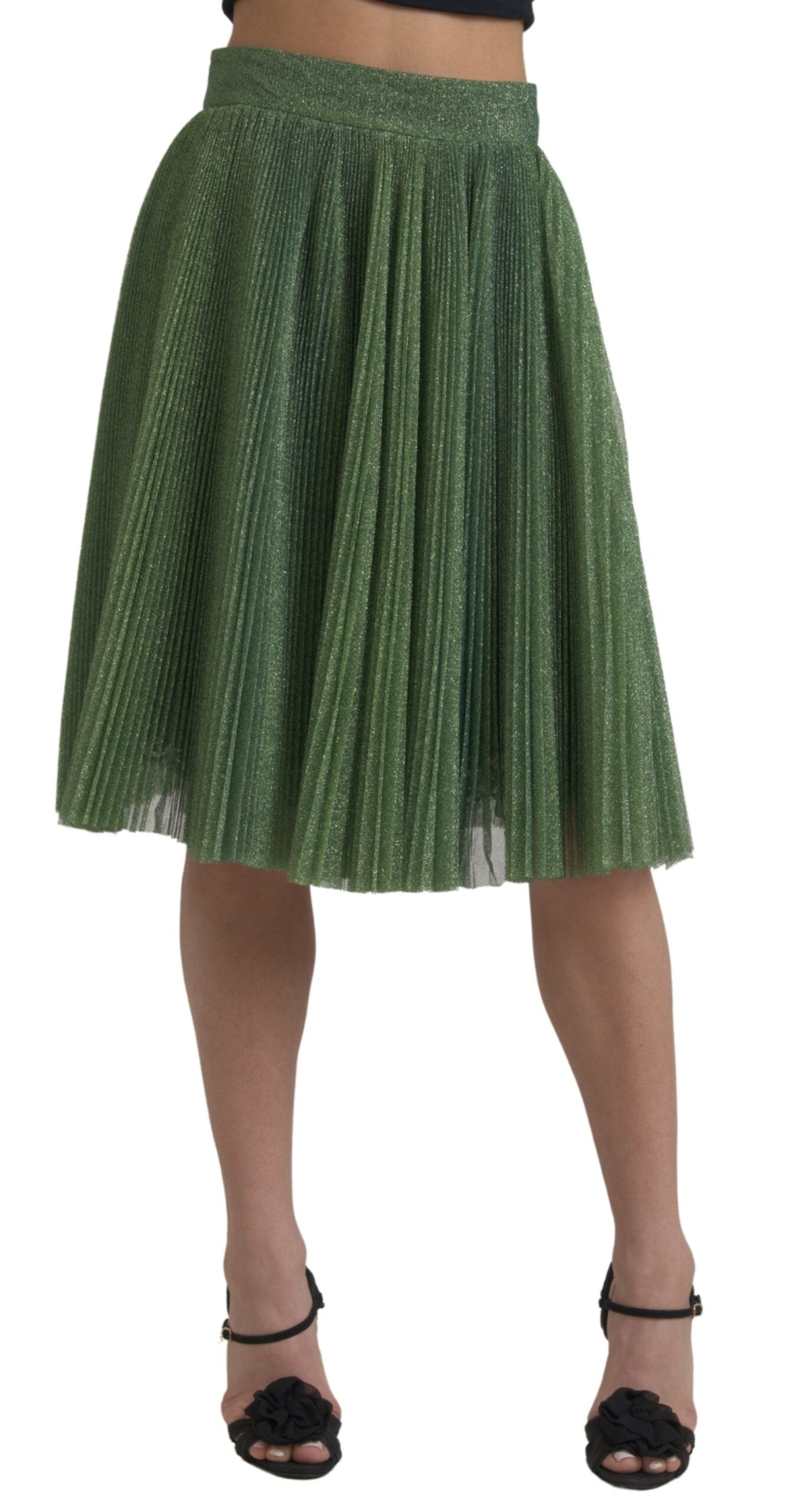 Dolce &amp; Gabbana Enchanting Metallic Green Pleated A-Line Skirt