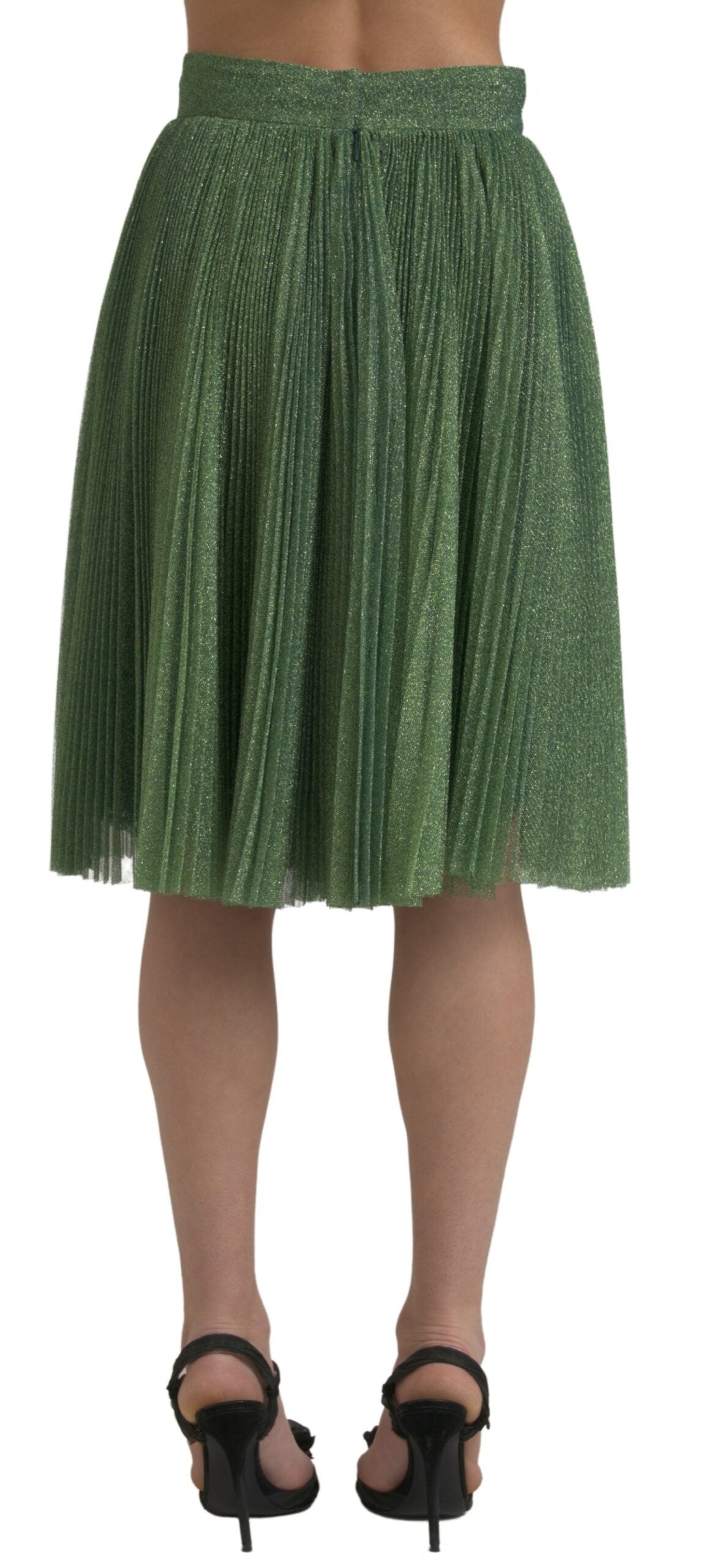 Dolce &amp; Gabbana Enchanting Metallic Green Pleated A-Line Skirt