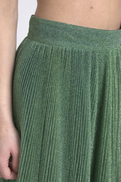 Dolce &amp; Gabbana Enchanting Metallic Green Pleated A-Line Skirt