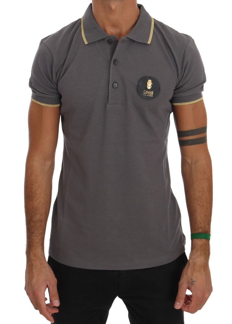 Roberto Cavalli Elegant Gray Cotton Polo Shirt