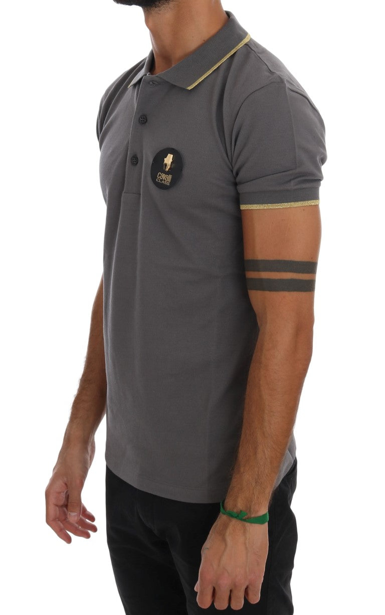 Roberto Cavalli Elegant Gray Cotton Polo Shirt