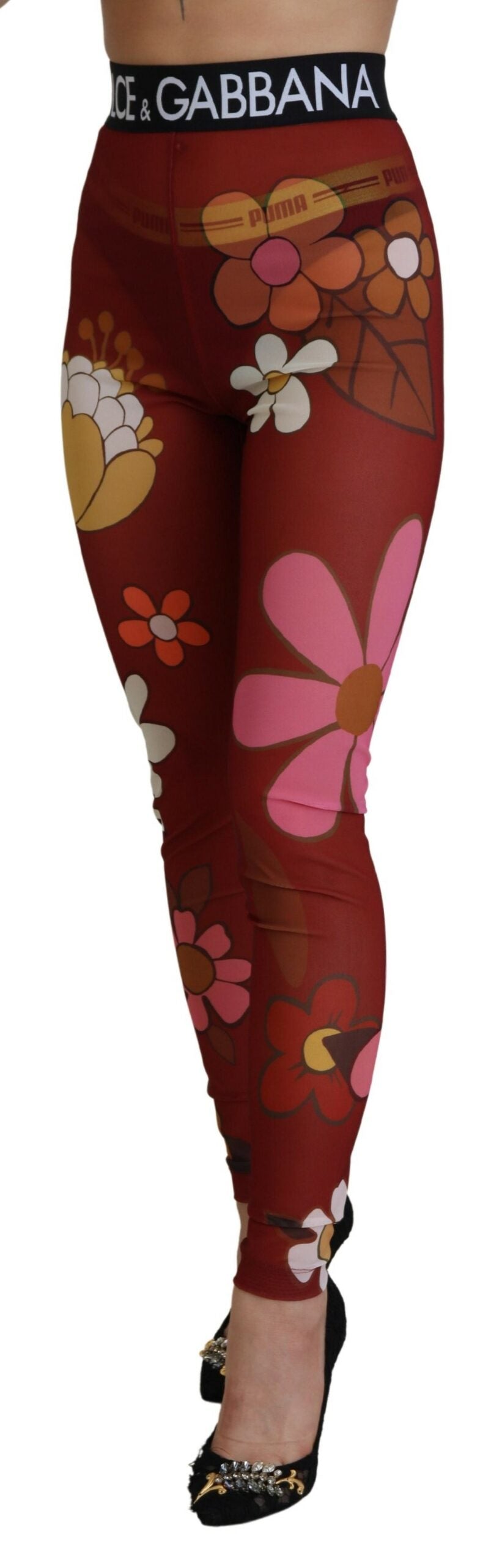 Dolce &amp; Gabbana Floral Red High Waist Leggings