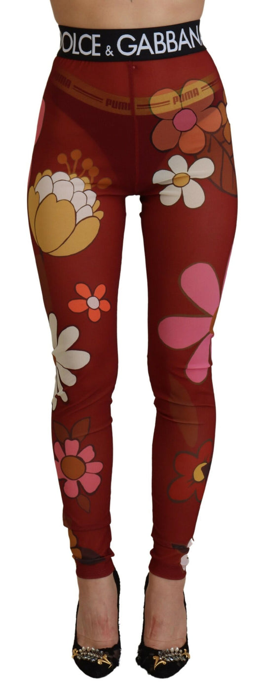 Dolce &amp; Gabbana Floral Red High Waist Leggings