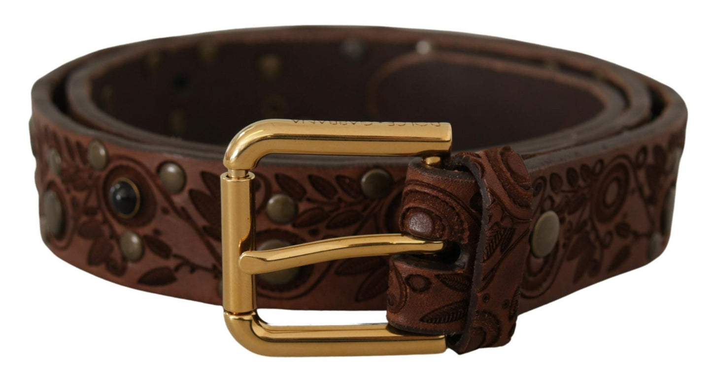 Dolce &amp; Gabbana Elegant Leather Belt with Engraved Buckle