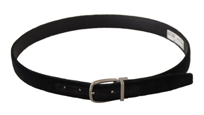 Dolce &amp; Gabbana Elegant Black Velvet Engraved Buckle Belt