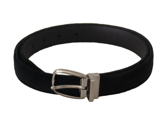 Dolce &amp; Gabbana Elegant Black Velvet Engraved Buckle Belt