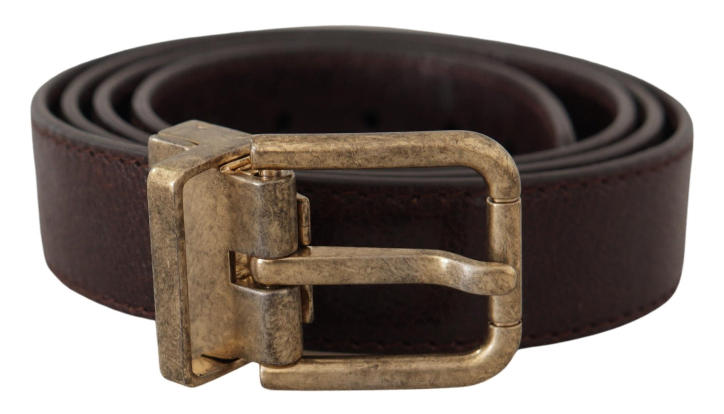 Dolce &amp; Gabbana Elegant Leather Belt with Engraved Buckle