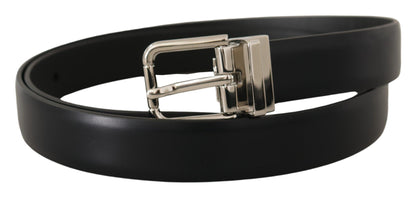 Dolce &amp; Gabbana Elegant Black Leather Belt with Metal Buckle