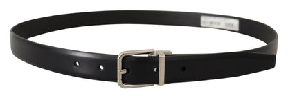 Dolce &amp; Gabbana Elegant Black Leather Belt with Metal Buckle